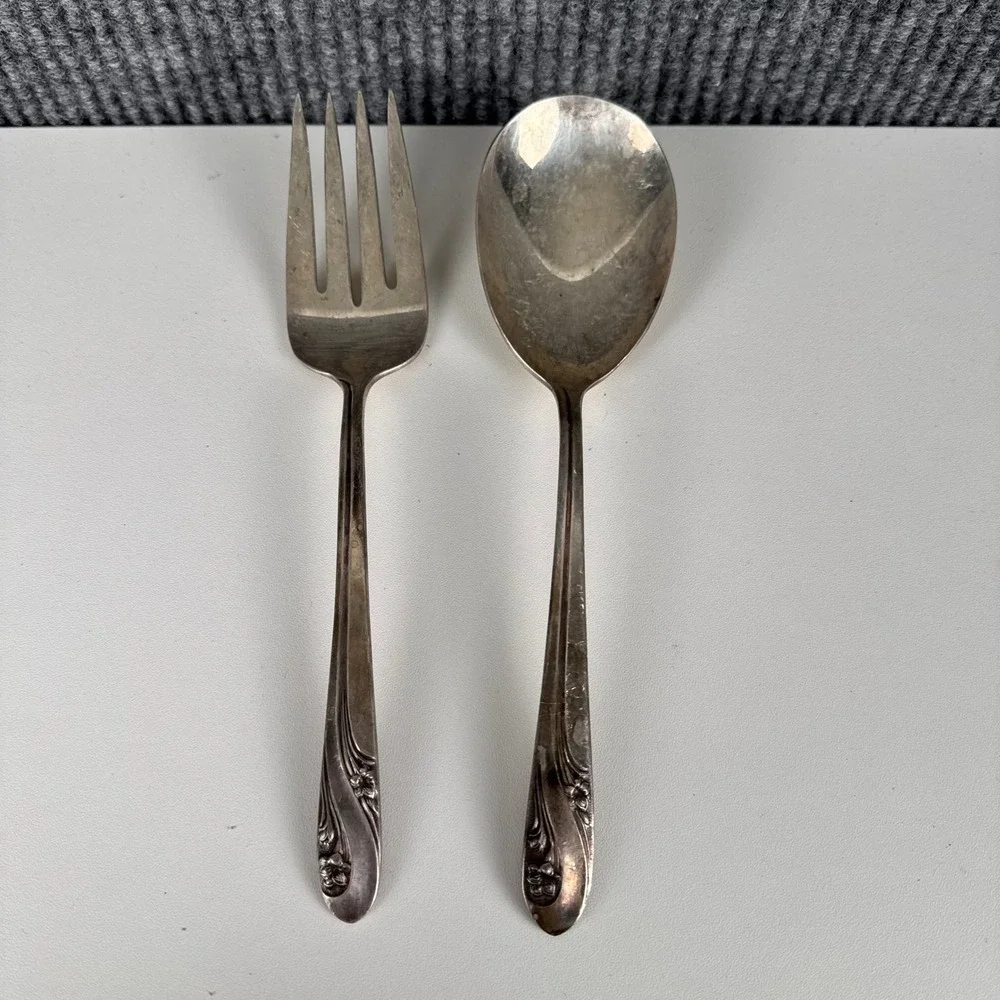 Holmes & Edwards DeepSilver Silver Fashion 1956 Salad Serving Set Fork Spoon